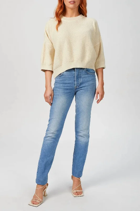 Cropped Jumper In Ivory Handmade Hand-knitted Hand-woven