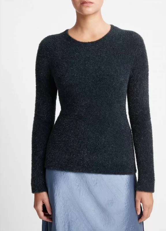Lurex Eyelash Pullover Sweater In Obsidian Black Spandex Blend Rayon Blend Denim Blend