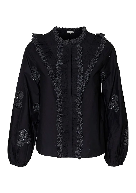 Black Bloomfield Blouse Feminine Satin Blouse