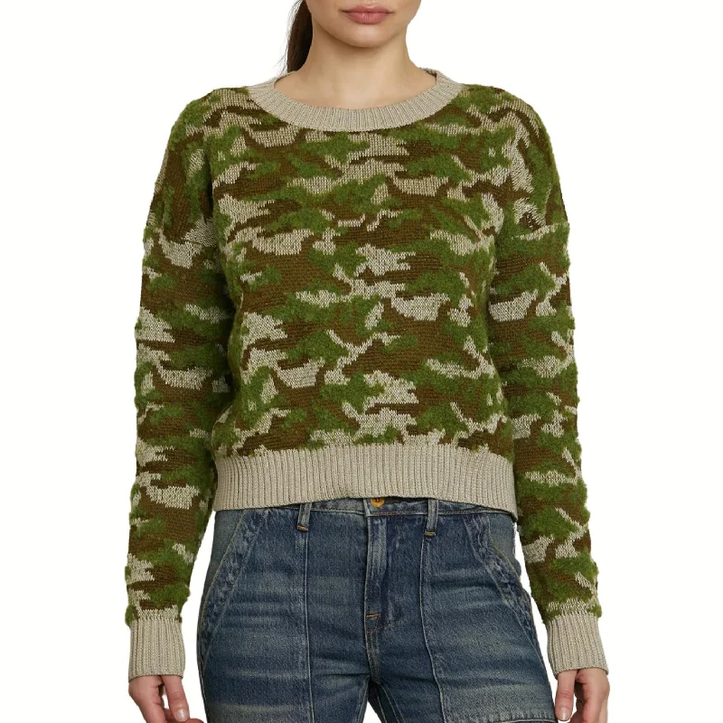 Blayne Sweater In Camo Jacquard Herringbone Houndstooth Plaid