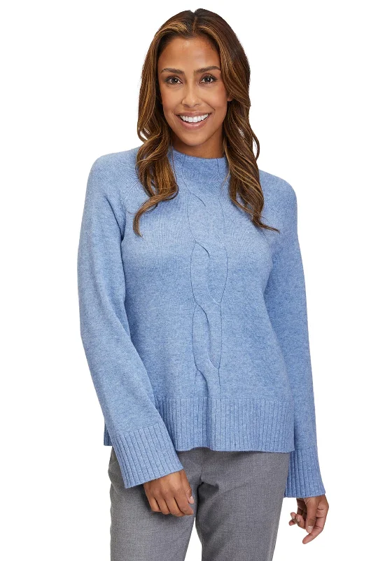 Betty Barclay Cable Stitch Knitted Jumper, Light Blue Melange Houndstooth Herringbone Solid