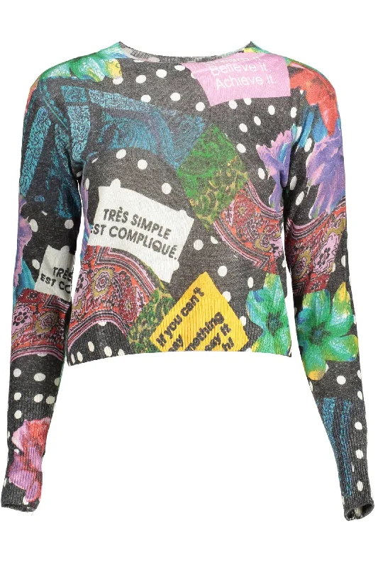 Desigual Chic Long-Sleeved Contrasting Women's Sweater Polka Dot Checkered Tartan