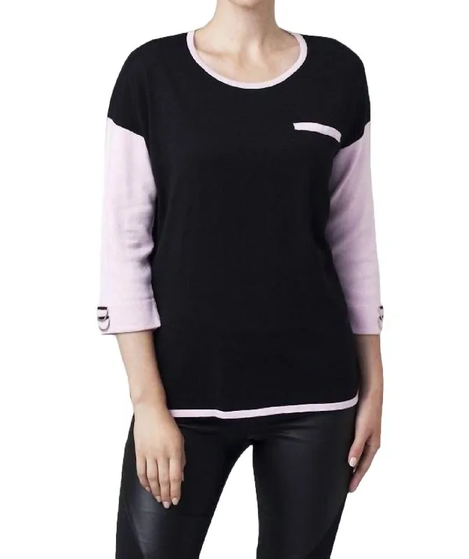 2-Tone Sweater In Blac/pink Casual Formal Business