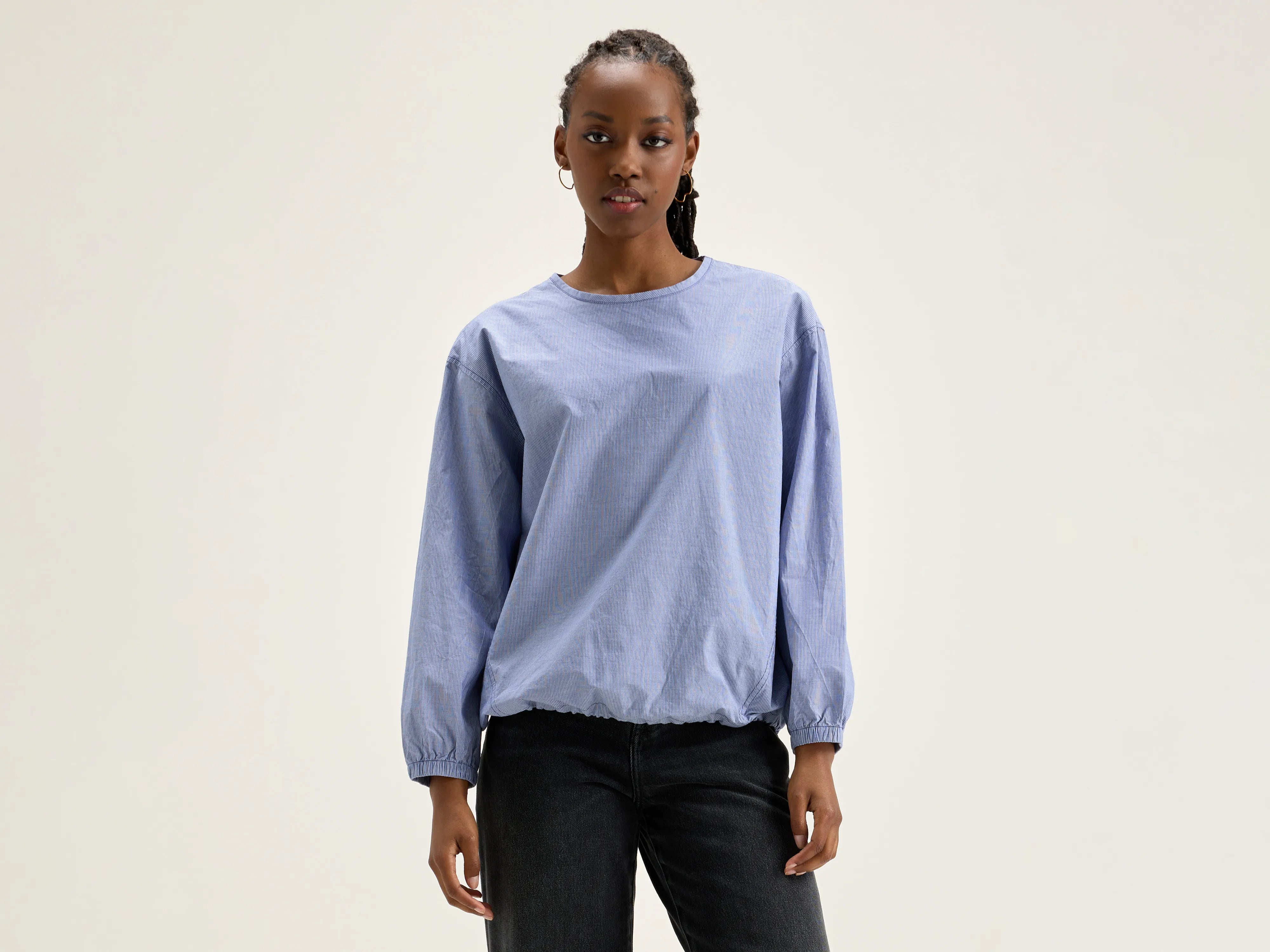 Padoue striped blouse (242 / W / STRIPE H) Elegant Embroidery Blouse
