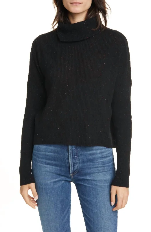 Beatrice Rib Nep Cashmere Turtleneck Sweater In Black Embroidered Appliqued Beaded