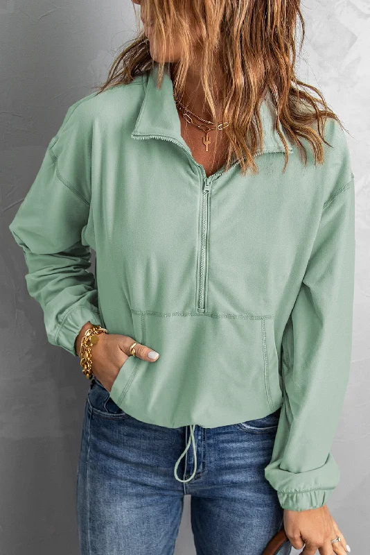 Half-Zip Exposed Seam Drawstring Hem Sweatshirt Graphic Hoodie Design Print