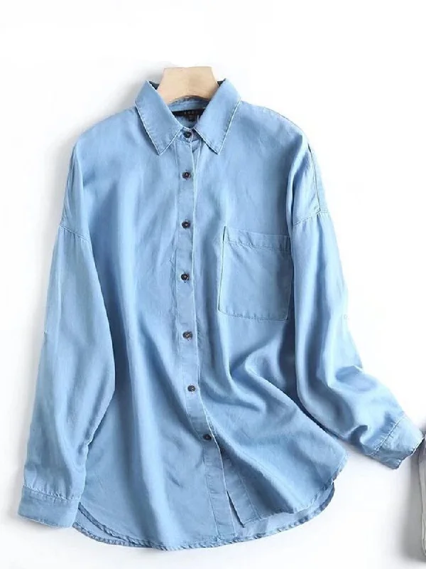 Wjczt Casual Spring Autumn Long Sleeve Denim Shirt Boyfriend Oversized Blouse Women Pocket Simple Chic Loose Top Female Clothing Asymmetric Hem Blouse Wjczt Casual Spring Autumn Long Sleeve Denim Shirt Boyfriend Oversized Blouse Women Pocket Simple Chic Loose Top Female Clothing Asymmetric Hem Blouse