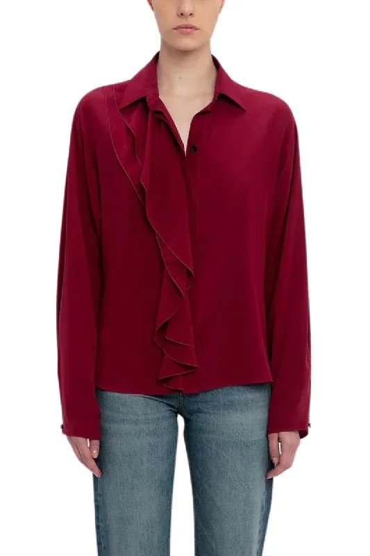 Ruffle Detail Blouse Lightweight Linen Blouse