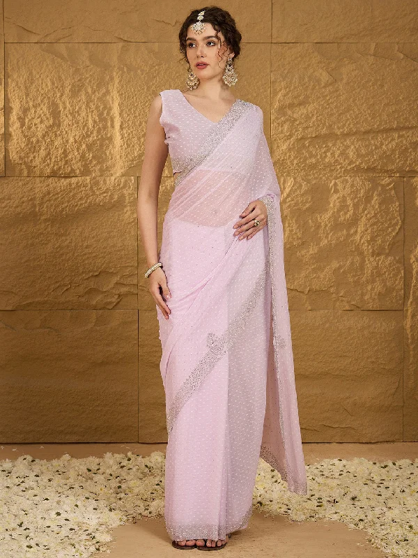 Women's Chiffon Mauve Embellished Designer Saree With Blouse Piece Feminine Puff Blouse Women's Chiffon Mauve Embellished Designer Saree With Blouse Piece Feminine Puff Blouse