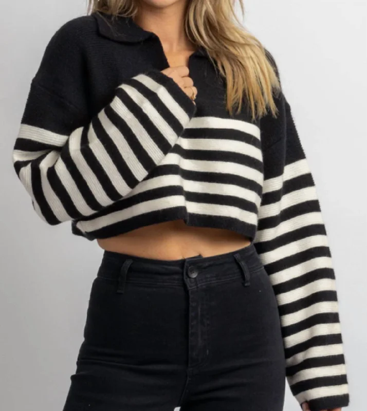 Corbin Striped Sweater In Black Jersey Fabric Tulle Fabric Batik Fabric