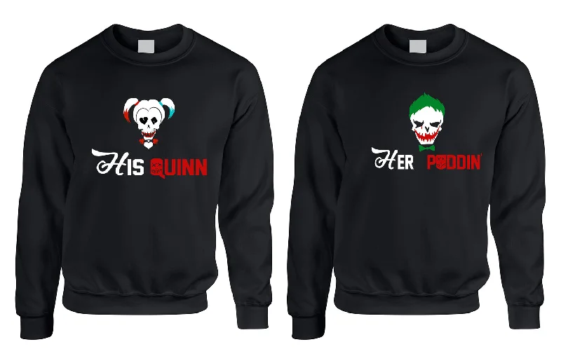 Couples Sweatshirt His Quinn Her Poddin Trendy Matching Outfits Hoodie with Hem Patch Decorative Personalized Couples Sweatshirt His Quinn Her Poddin Trendy Matching Outfits Hoodie with Hem Patch Decorative Personalized