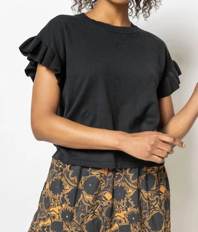 Ruffle Sleeve Pullover Sweater In Black Beaded Sweater Sequined Faux Fur