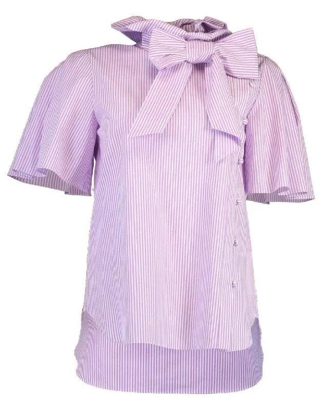 Short Sleeve Bow Neck Blouse Elegant Peplum Blouse