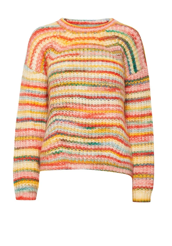 Fransa Manny Striped Knitted Sweater, Barbados Cherry Mix Cotton Fabric Linen Fabric Terry Fabric