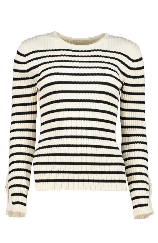 Athenee Stripe Sweater In Ivory Hooded Caped Shawl Collar