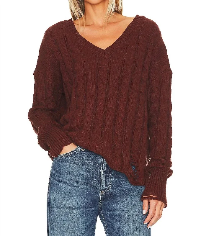 Everlyn V-Neck Sweater In Veneer Front Pockets Side Pockets Patch Pockets