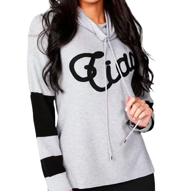 Ciao Crew Neck Sweater In Gray/black Silk Blend Satin Velvet