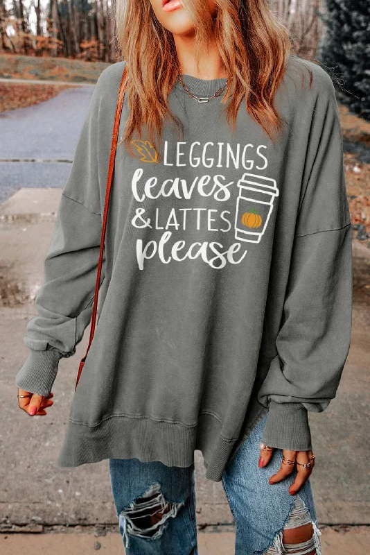 LEGGINGS LEAVES LATTES PLEASE Graphic Sweatshirt Hoodie with Set-In Sleeves Structured Classic