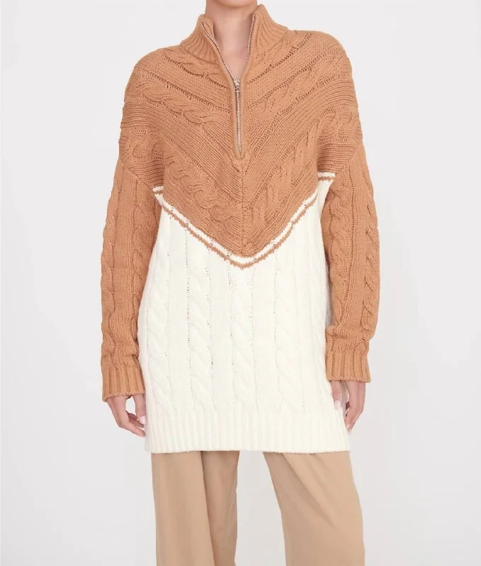 Hampton Sweater In Camel/ivory Oversized Loose Flowy