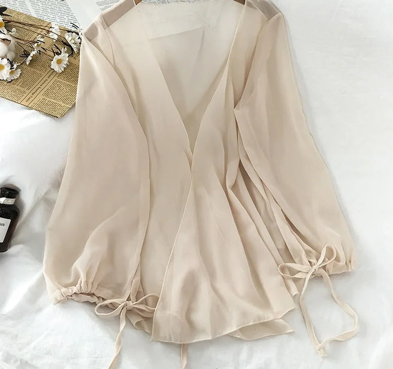 Wjczt Chiffon Solid Blouses Women Breathable Shirts Thin New Outwear V-neck Elegant Korean Style Trendy Drawstring Bow Female Simple Lightweight Linen Blouse Wjczt Chiffon Solid Blouses Women Breathable Shirts Thin New Outwear V-neck Elegant Korean Style Trendy Drawstring Bow Female Simple Lightweight Linen Blouse