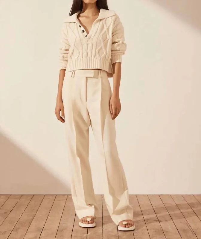 Mercure Button Up Cable Jumper In White Wool Fabric Cashmere Fabric Tweed Fabric