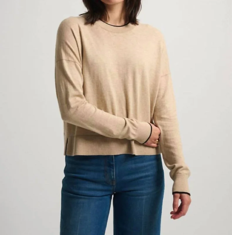 Silk Rib Trim Sweater In Crema/black Elasticated Padded Insulated