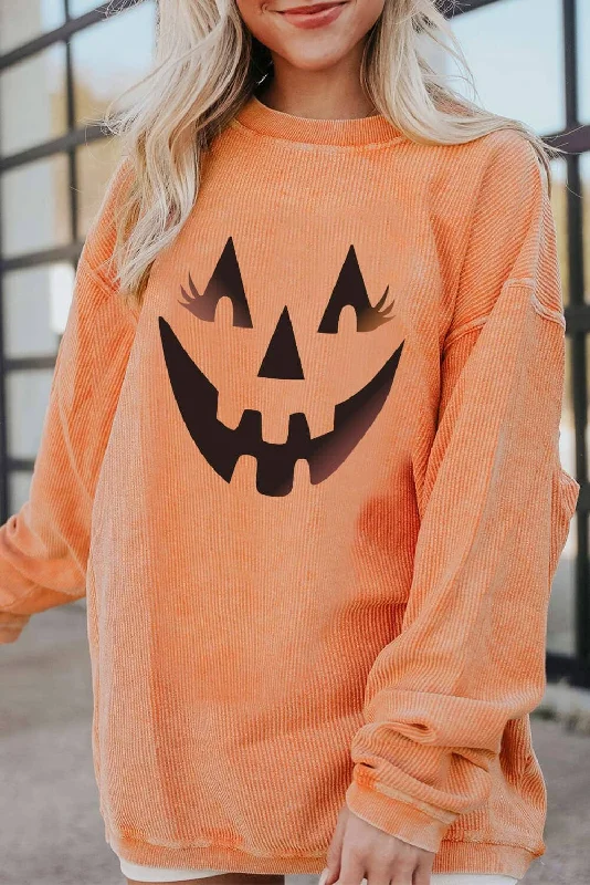 Dropped Shoulder Jack-O'-Lantern Graphic Sweatshirt Hoodie with Zipper Versatile Modern Dropped Shoulder Jack-O'-Lantern Graphic Sweatshirt Hoodie with Zipper Versatile Modern