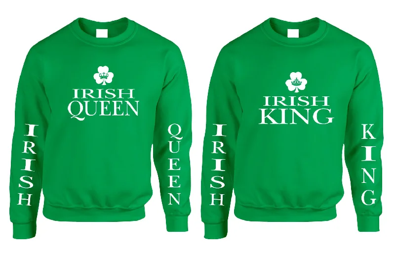 Couple Sweatshirt Irish Queen Irish King St Patrick's Party Set Hoodie with Hem Elastic Stretchable Comfortable Couple Sweatshirt Irish Queen Irish King St Patrick's Party Set Hoodie with Hem Elastic Stretchable Comfortable