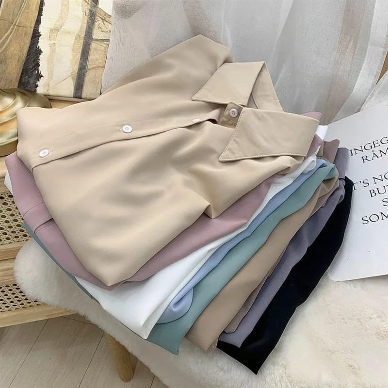 Wjczt Chiffon Blouse Women's White LongSleeve Tops Spring Korean Fashion Shirt Solid Color Niche Loose Shirt Women Plus Sizes Pastel Color Blouse Wjczt Chiffon Blouse Women's White LongSleeve Tops Spring Korean Fashion Shirt Solid Color Niche Loose Shirt Women Plus Sizes Pastel Color Blouse