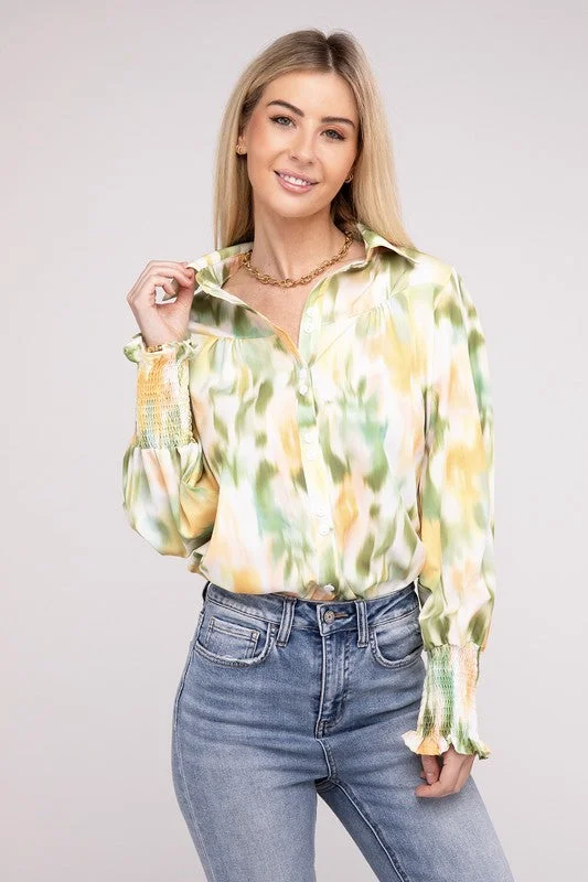Allover Printed Long Sleeve Blouse Office-Ready Blouse