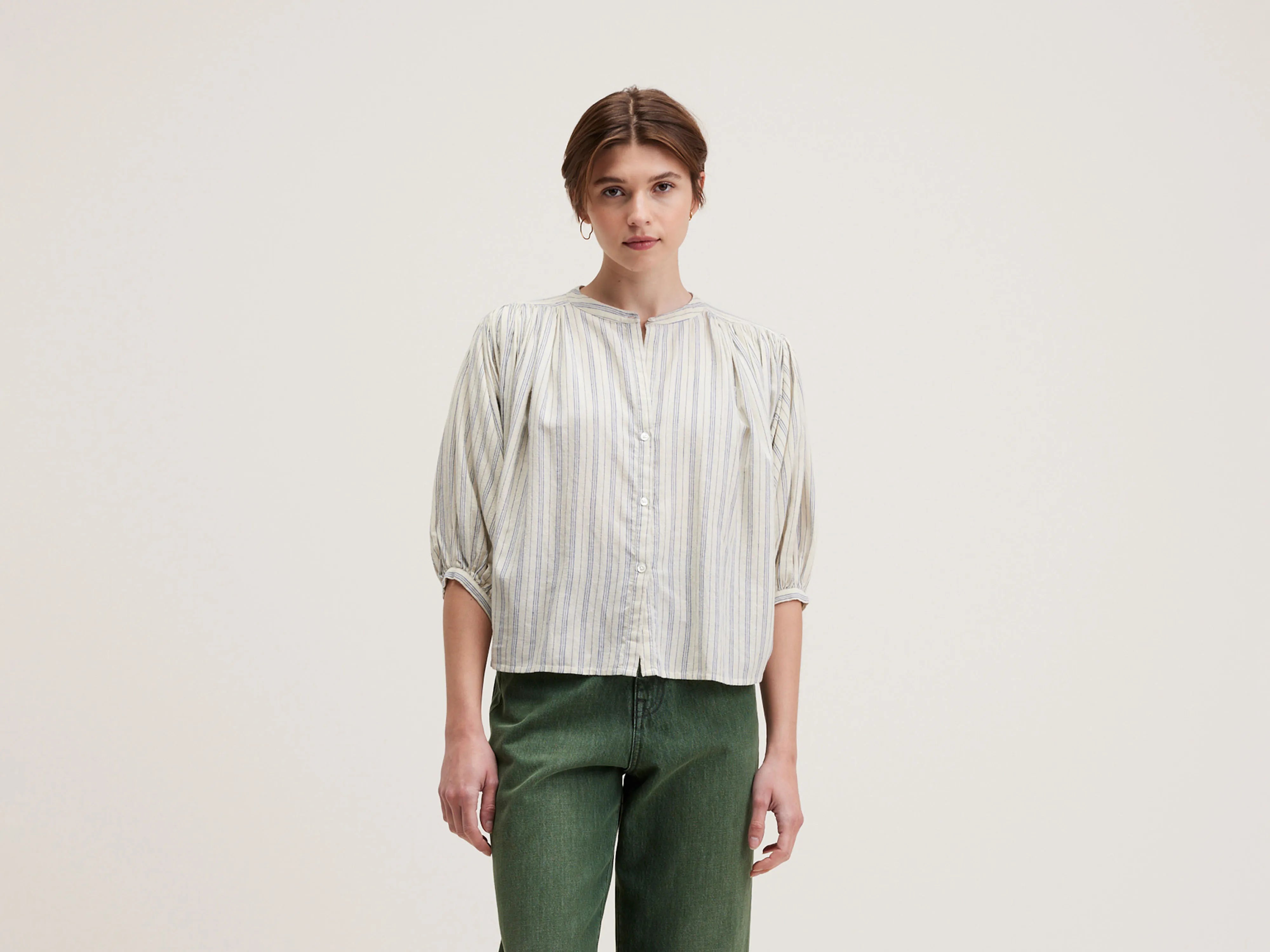 Ink cropped blouse (242 / W / STRIPE A) Double Button Blouse