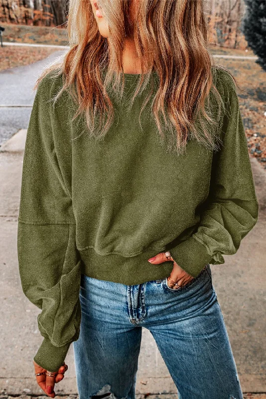 Round Neck Open Back Sweatshirt Hoodie with Drop Shoulder Relaxed Streetwear