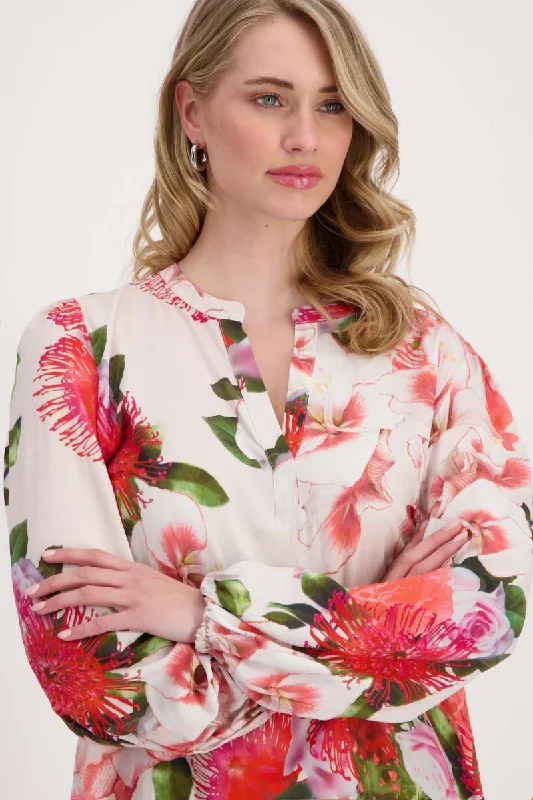 Stand Up Collar Blouse 408541MNR in Peanut Pattern by Monari Pastel Color Blouse