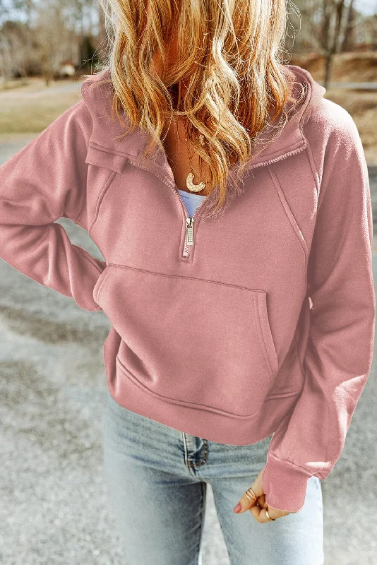 Half-Zip Thumbhole Sleeve Women's Hoodie Hoodie with Side Slits Relaxed Casual