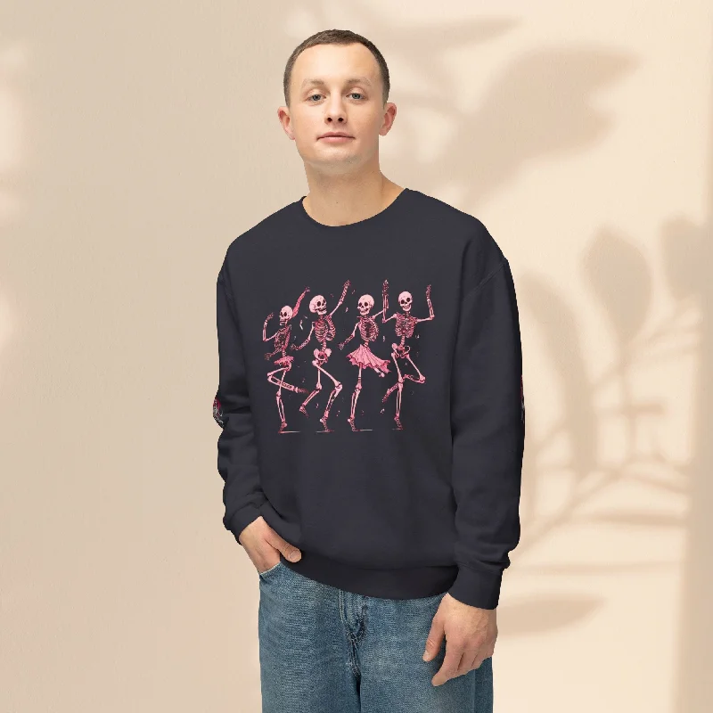 Unisex Lightweight Crewneck Sweatshirt - Dancing Skeletons Hoodie with Turtle Neck Cozy Winter