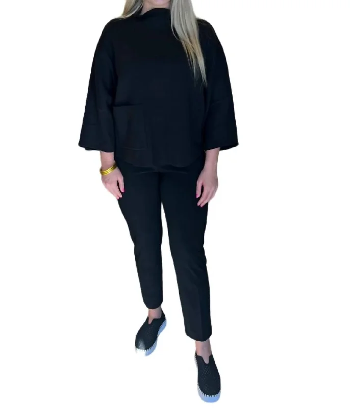 Lds Sweater Top In Black Satin Blend Silk Blend Wool Blend