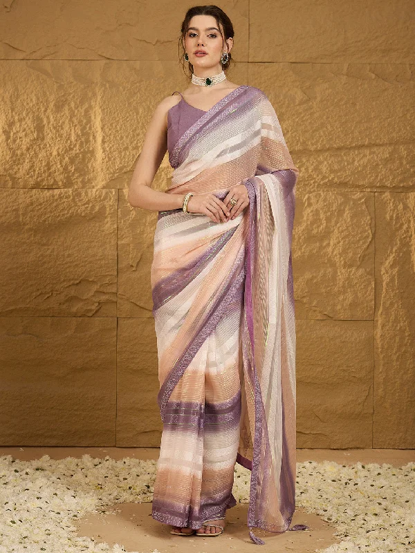 Women's Chiffon Lavender Embellished Designer Saree With Blouse Piece Feminine Ruffle Blouse Women's Chiffon Lavender Embellished Designer Saree With Blouse Piece Feminine Ruffle Blouse