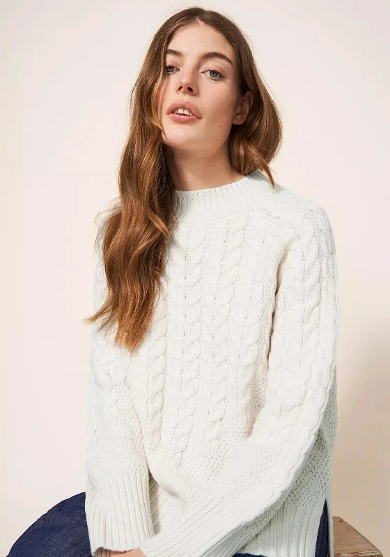White Stuff Cable Yoke Jumper, Pale Ivory Plaid Sweater Polka Dot Checkered