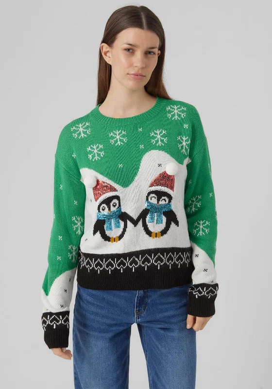 Vero Moda Sequin Penguin Print Christmas Jumper, Jellybean Fleece Sweater Nylon Polyester Vero Moda Sequin Penguin Print Christmas Jumper, Jellybean Fleece Sweater Nylon Polyester