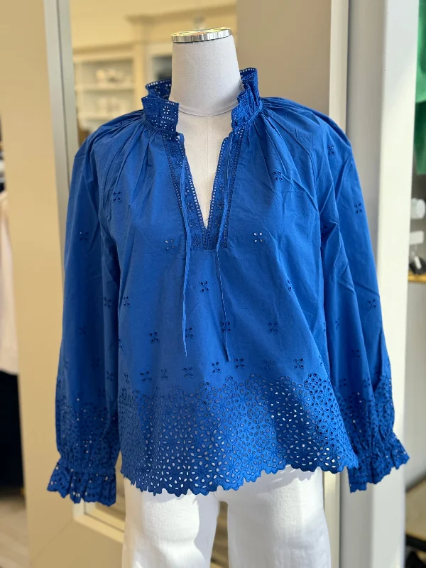 Ulla Johnson - Alora Blouse in Cobalt Textured Cotton Blouse