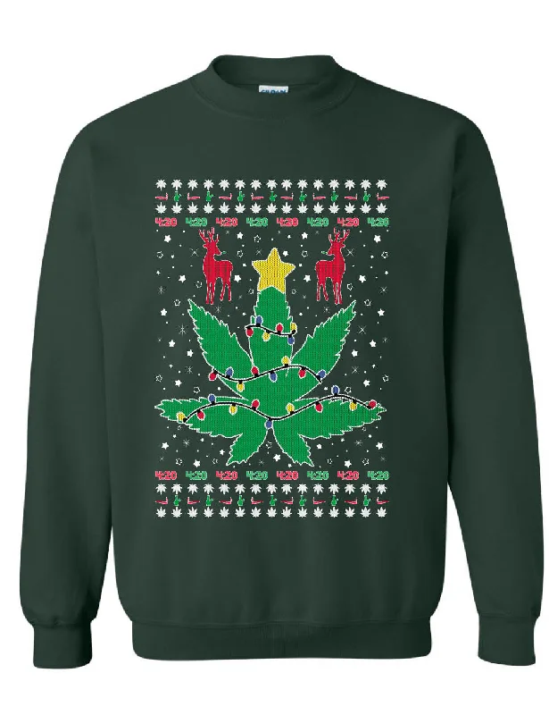 Adult Sweatshirt Ugly Christmas Weed Tree Hoodie with Embroidery Detailed Premium