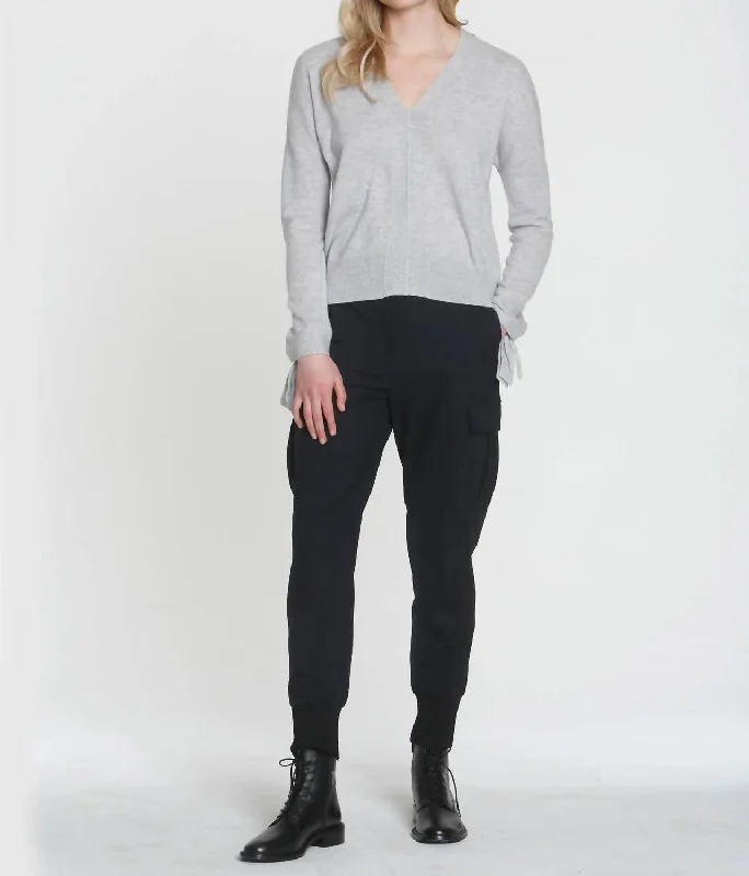 Luxe Tie Cuff Vee Sweater In Fog Plaid Sweater Polka Dot Checkered