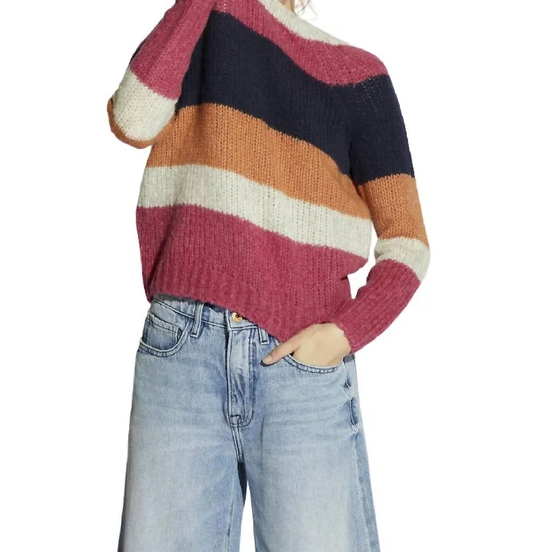 Daja Raglan Sleeve Sweater In Punch Bowl Stripe Boxy Sweater Fitted Sweater A-Line