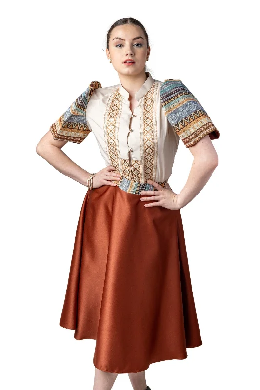 WS22 - Baro't Saya Ethnic Filipiniana Copper - Blouse and Skirt Set Stylish Wrap Blouse WS22 - Baro't Saya Ethnic Filipiniana Copper - Blouse and Skirt Set Stylish Wrap Blouse