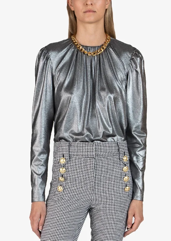 Derek Lam 10 Crosby - Kary L/S Blouse in Silver Relaxed Fit Blouse