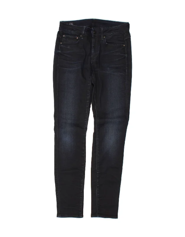 G-STAR Womens 3301 Skinny Jeans W28 L30 Navy Blue Cotton Trendy Pleated Waist Jeans