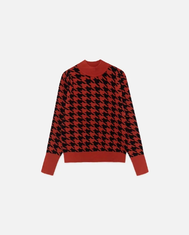 Knit Sweater In Red Houndstooth Print Lightweight Heavyweight Midweight