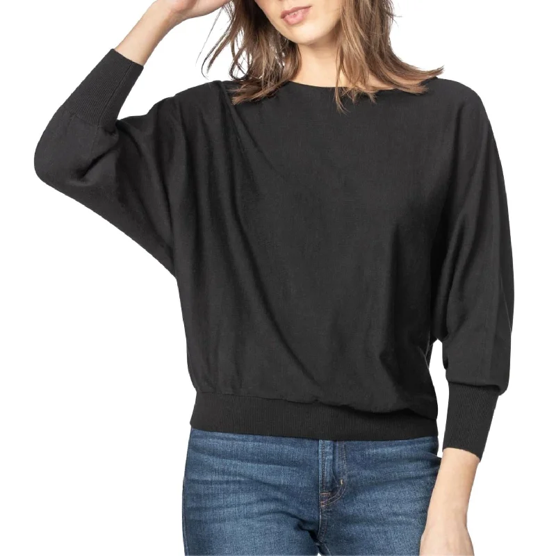 Dolman Sleeve Boatneck Sweater In Black Fleece Fabric Down Fabric Feather Fabric