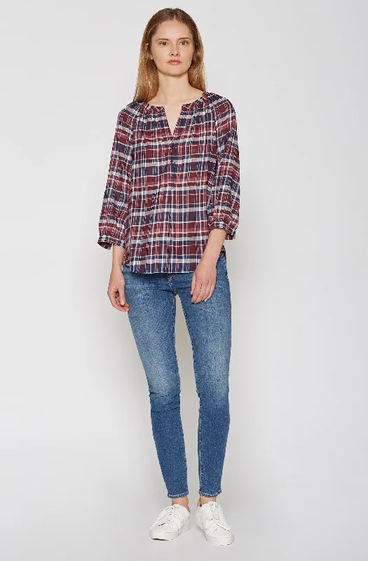 JOIE - Selima Plaid 3 Button Up Blouse Delicate Bow Blouse