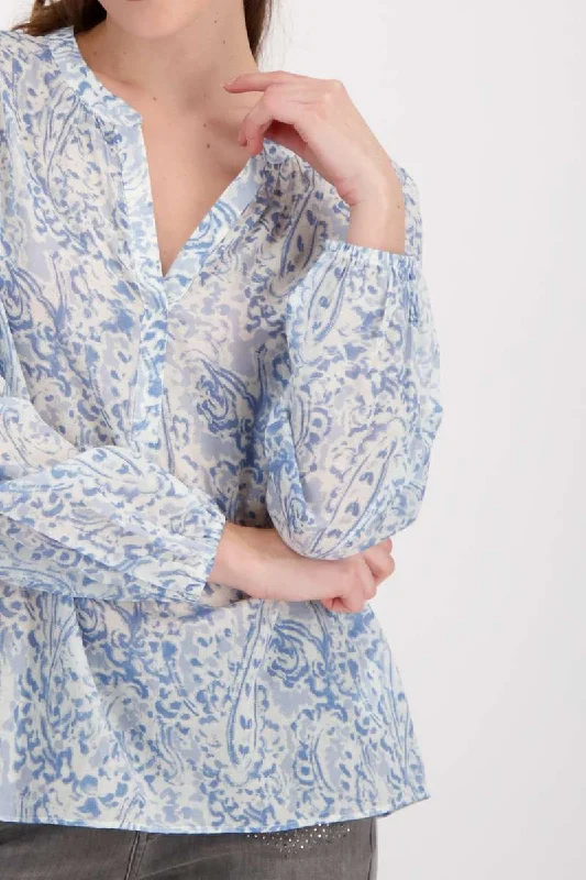 Blouse Paisley Allover in Soft Sky Pattern 806912MNR by Monari Casual Relaxed Fit Blouse